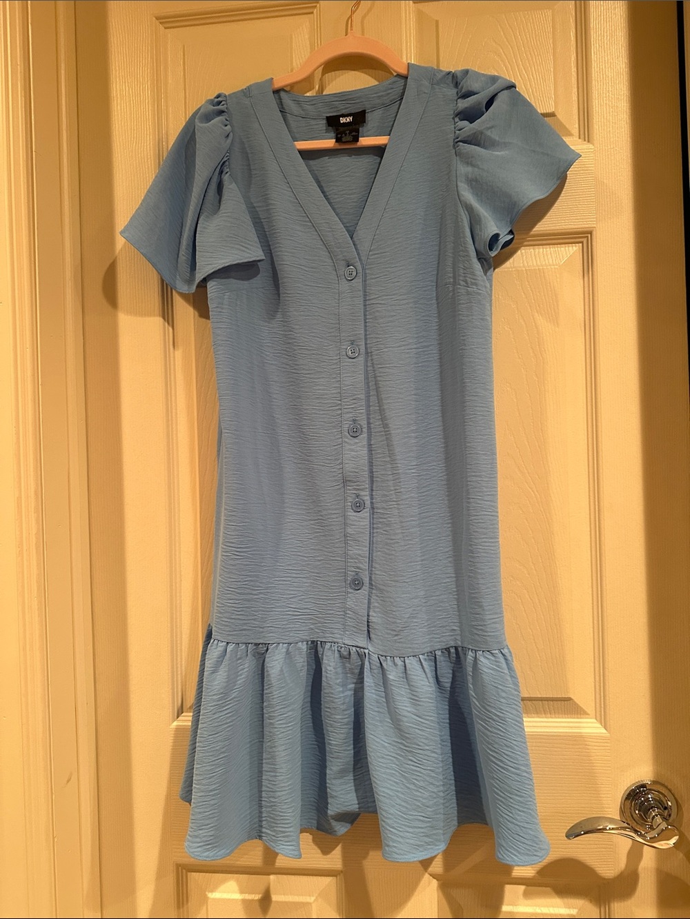 DKNY Button-Front Ruffle Hem Dress